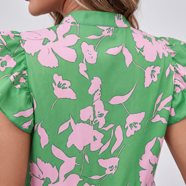 Mia | Short Dress – Floral Print with Puff Sleeves and Tiered Skirt
