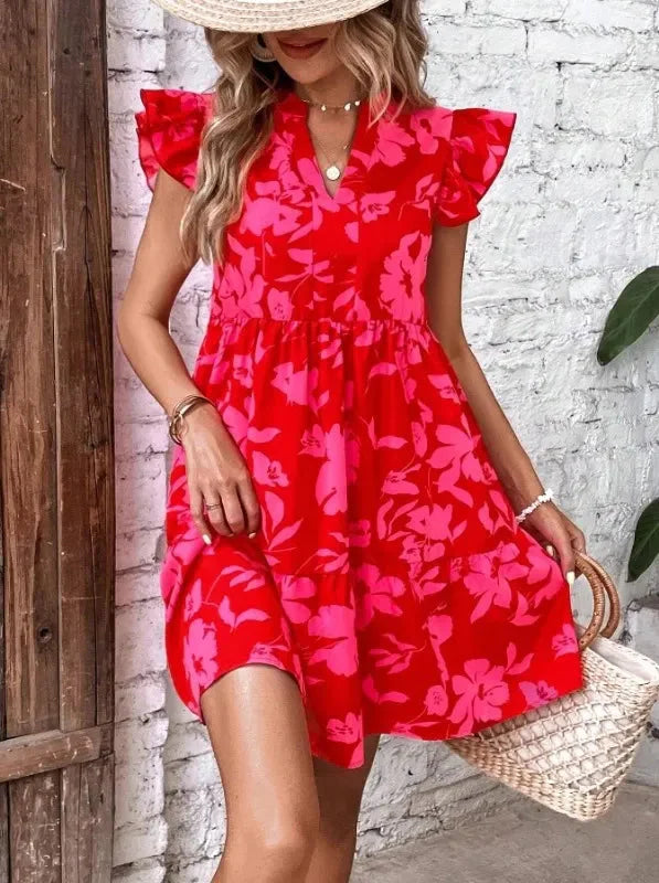 Mia | Short Dress – Floral Print with Puff Sleeves and Tiered Skirt