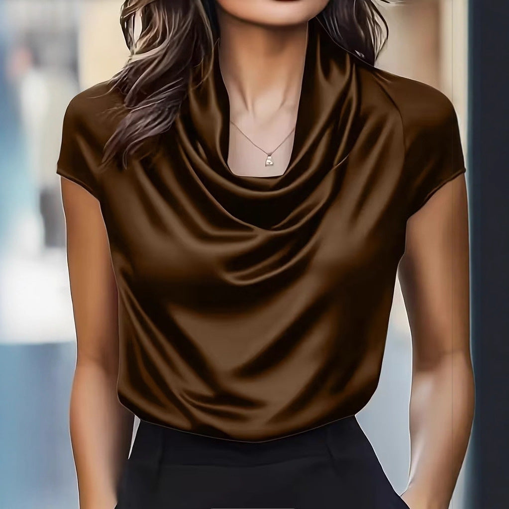 Elise | Short Sleeve Top – Drapey Boat-Neck, Relaxed Fit, Straight Hem