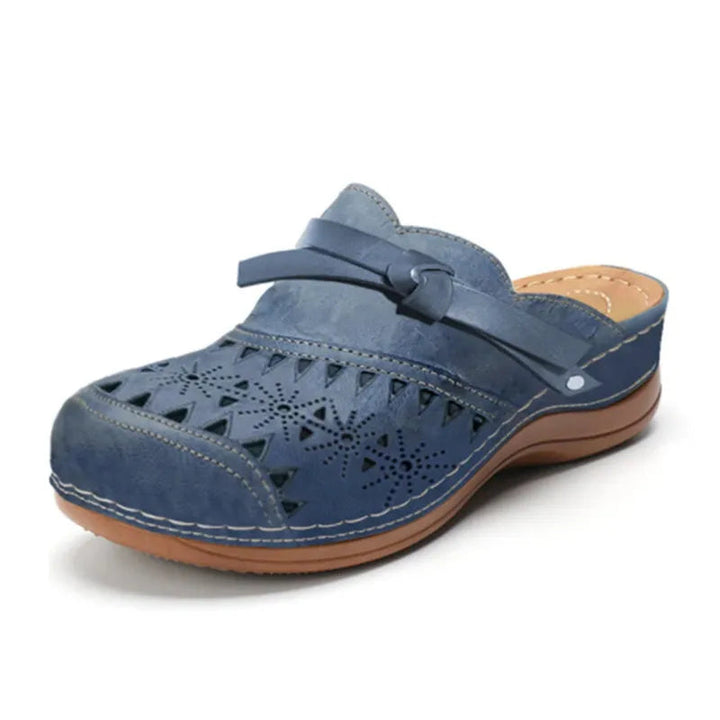 Iris | Slip-On Clogs – Bow Accent Cutout Wedge Sole