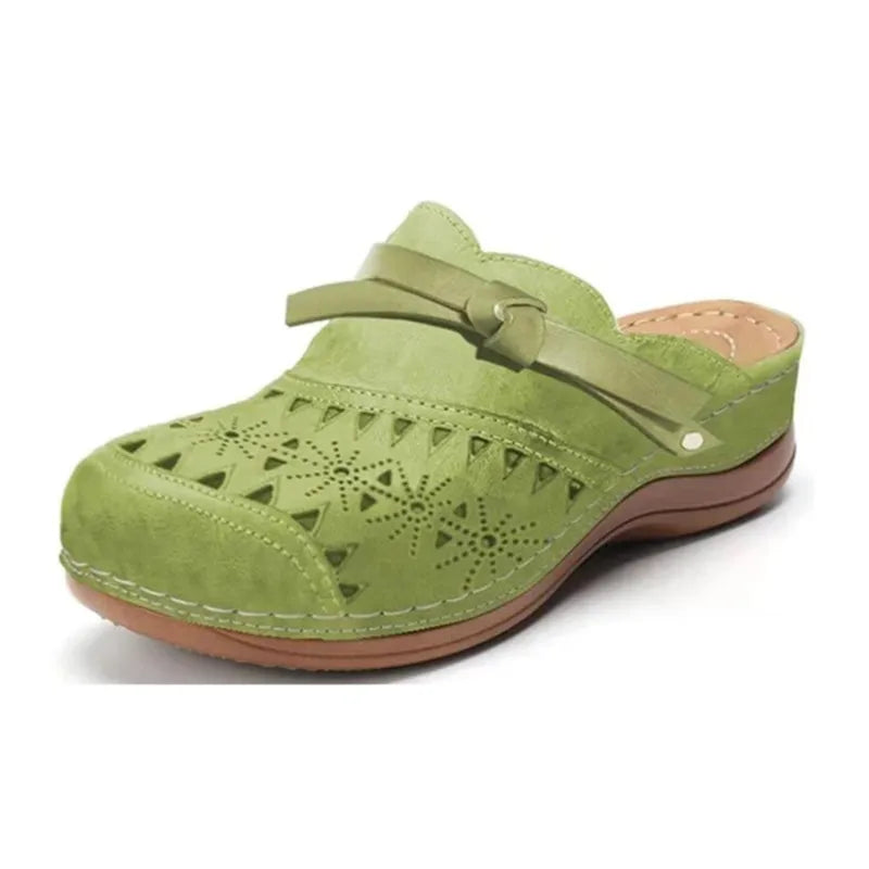 Iris | Slip-On Clogs – Bow Accent Cutout Wedge Sole