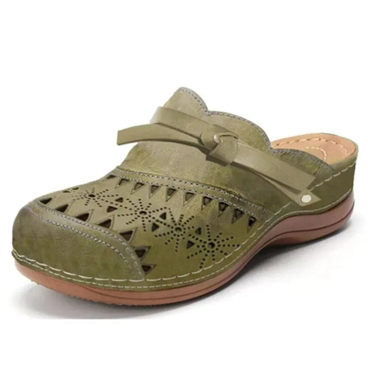Iris | Slip-On Clogs – Bow Accent Cutout Wedge Sole