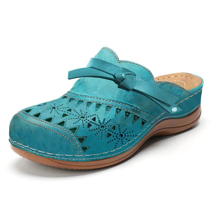 Iris | Slip-On Clogs – Bow Accent Cutout Wedge Sole