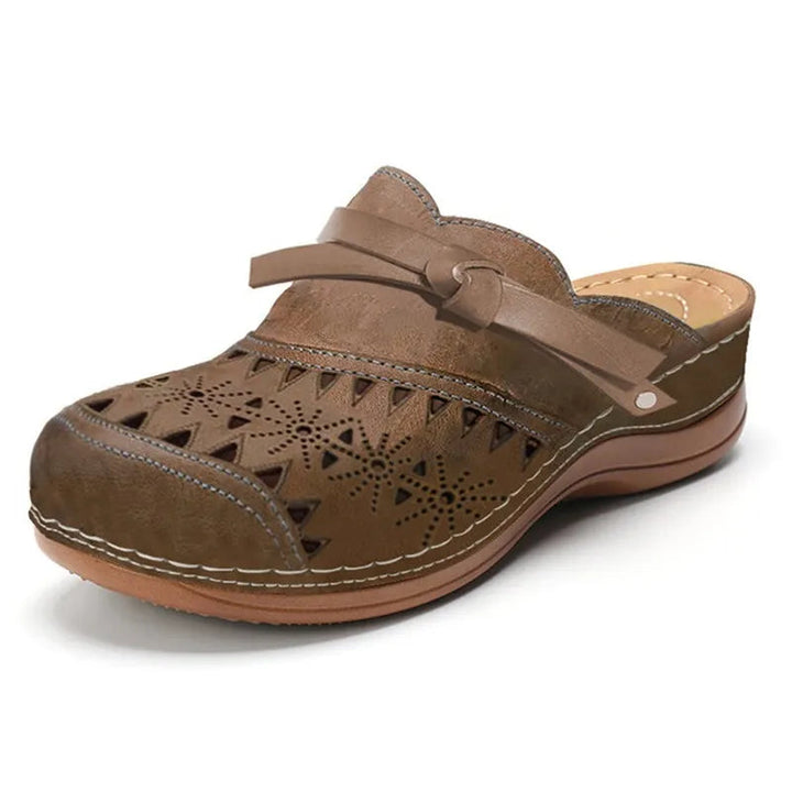 Iris | Slip-On Clogs – Bow Accent Cutout Wedge Sole