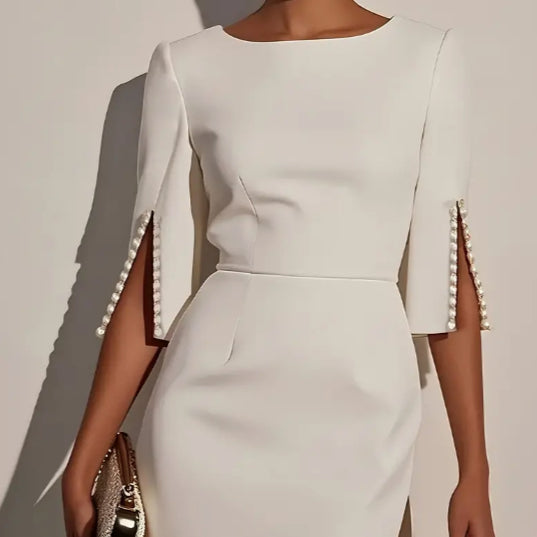 Nadia | Slit-Sleeve Dress – Lightweight Round Neck Design