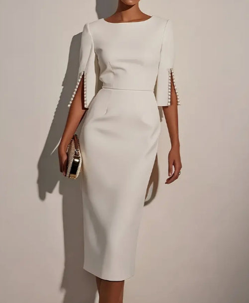 Nadia | Slit-Sleeve Dress – Lightweight Round Neck Design