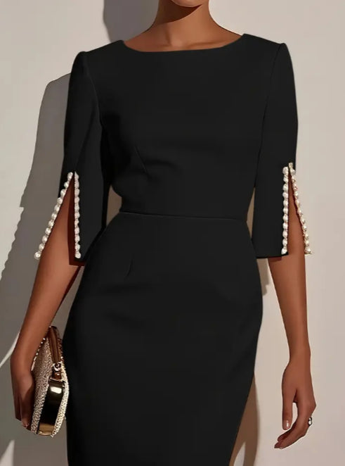 Nadia | Slit-Sleeve Dress – Lightweight Round Neck Design