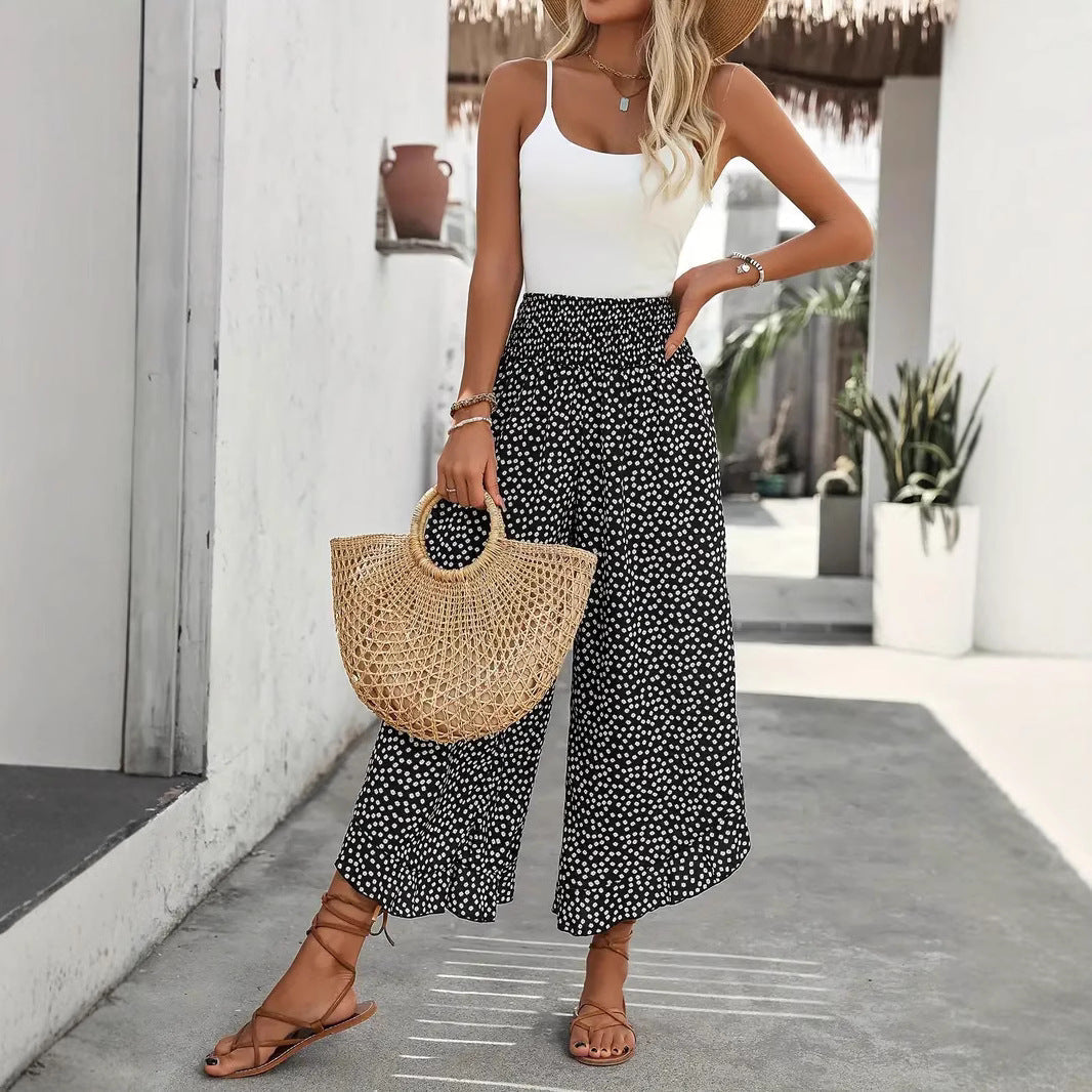 Sara | Summer Pants – Flowy Wide Leg Dot Print