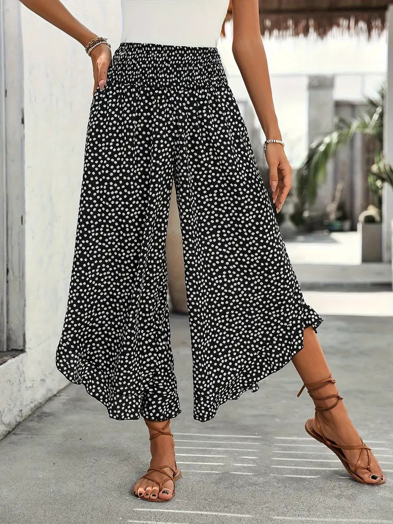 Sara | Summer Pants – Flowy Wide Leg Dot Print