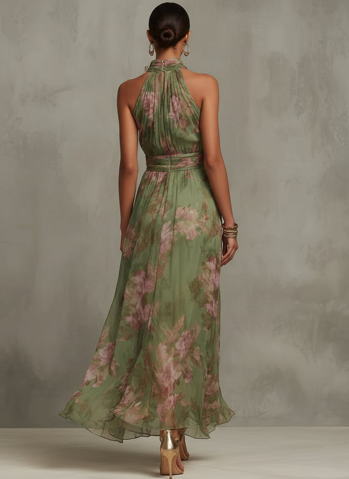 Arielle | Romantic Elegant Maxi Dress - Summery Floral with Halterneck