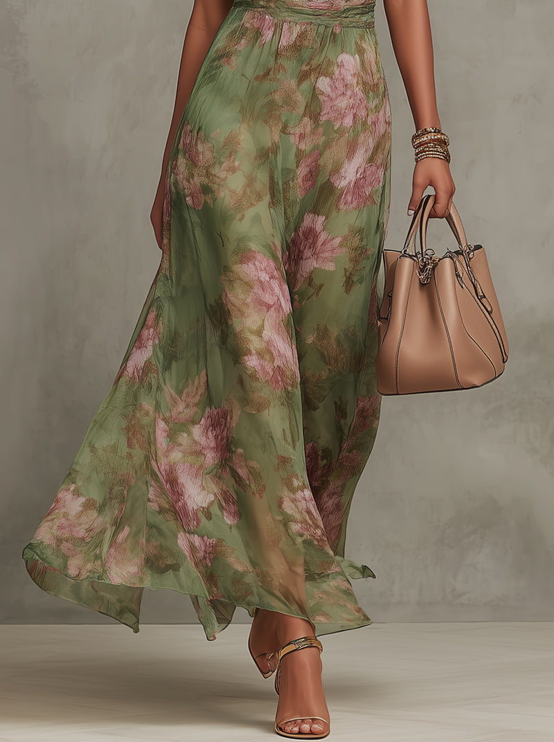 Arielle | Romantic Elegant Maxi Dress - Summery Floral with Halterneck
