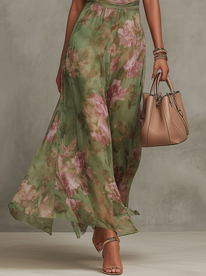Arielle | Romantic Elegant Maxi Dress - Summery Floral with Halterneck