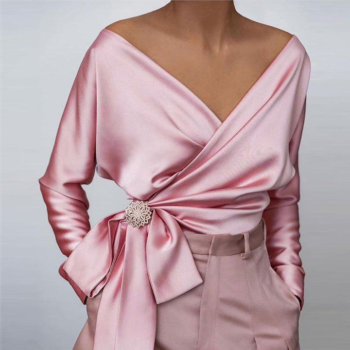 Maya | Top Elegant Wrap with Bow and Brooch