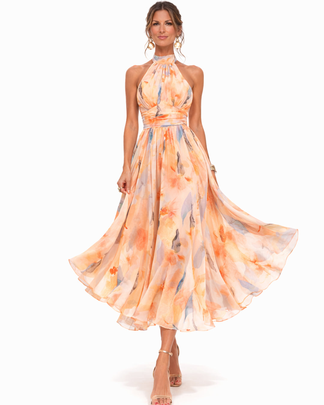 Ophelia | Watercolor Halter Summer Dress – Flowing A-Line Skirt