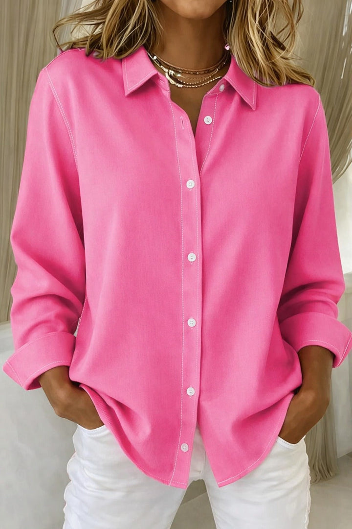 Camille | Woven Button Blouse – Point Collar with Cuffed Sleeves