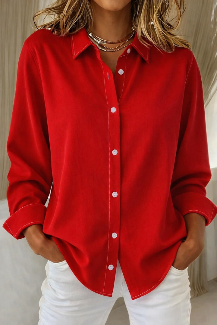 Camille | Woven Button Blouse – Point Collar with Cuffed Sleeves