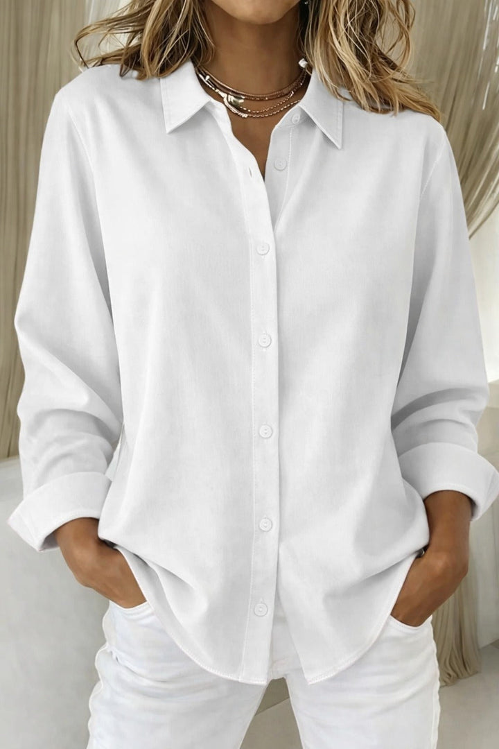Camille | Woven Button Blouse – Point Collar with Cuffed Sleeves