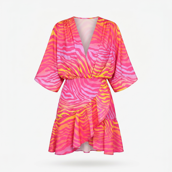 Katerina | Mini Dress with Batwing Sleeves and Waist Tie