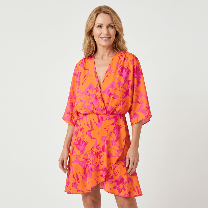 Katerina | Mini Dress with Batwing Sleeves and Waist Tie