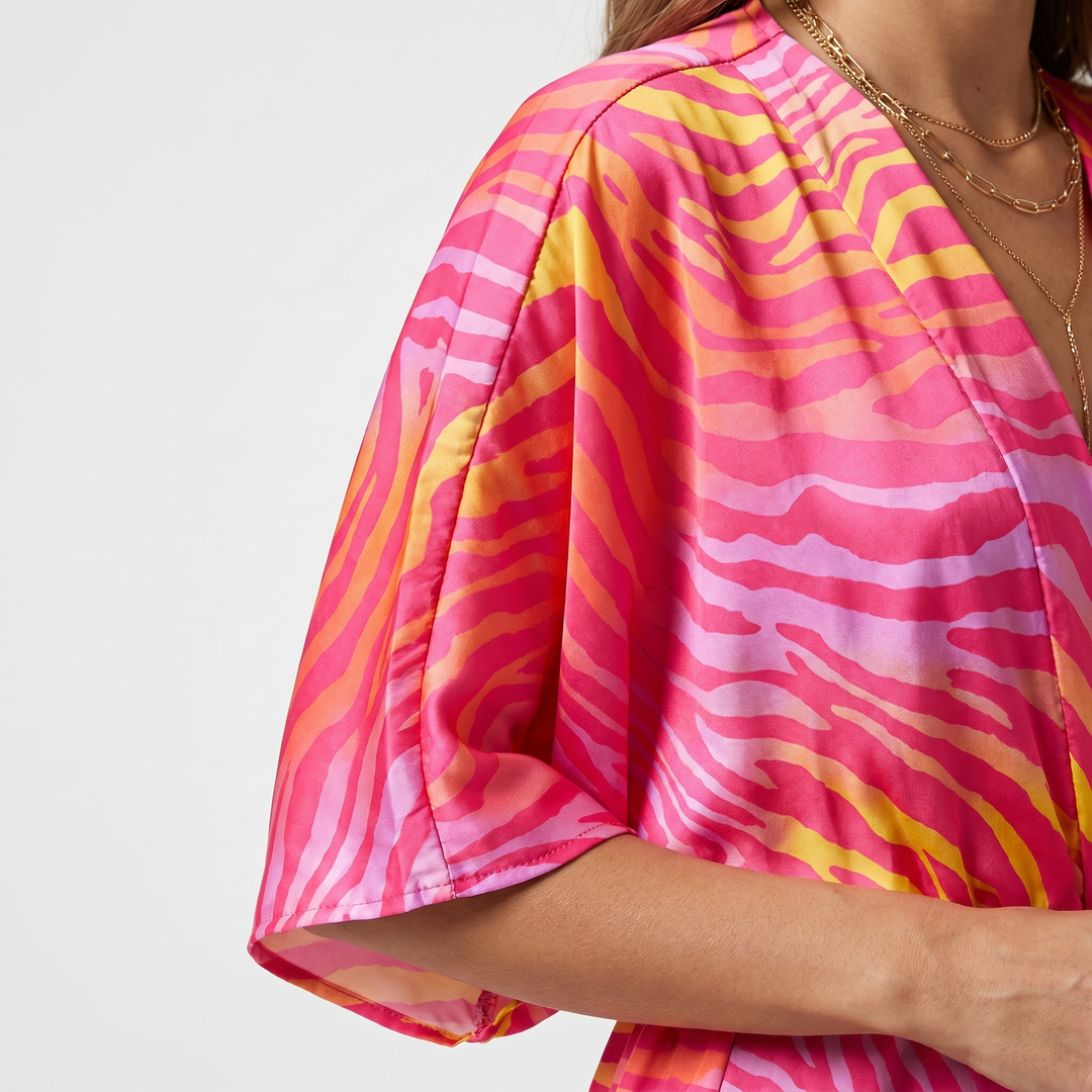 Katerina | Mini Dress with Batwing Sleeves and Waist Tie
