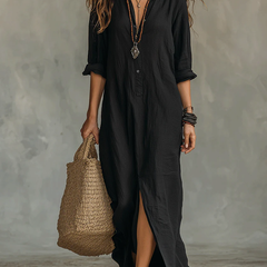 Veronica relaxed button-front maxi dress in black