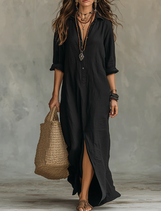 Veronica relaxed button-front maxi dress in black