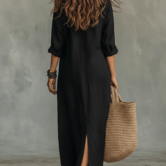 Veronica black flowing maxi dress back view