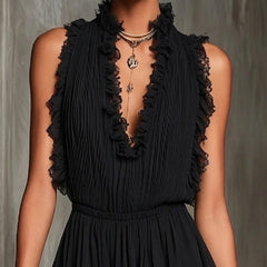Melaine black lace-trim playsuit styled look