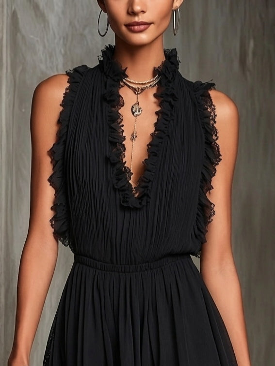 Melaine black lace-trim playsuit styled look