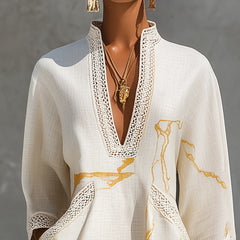 Alienor elegant crochet mini dress in ivory, detail view 3