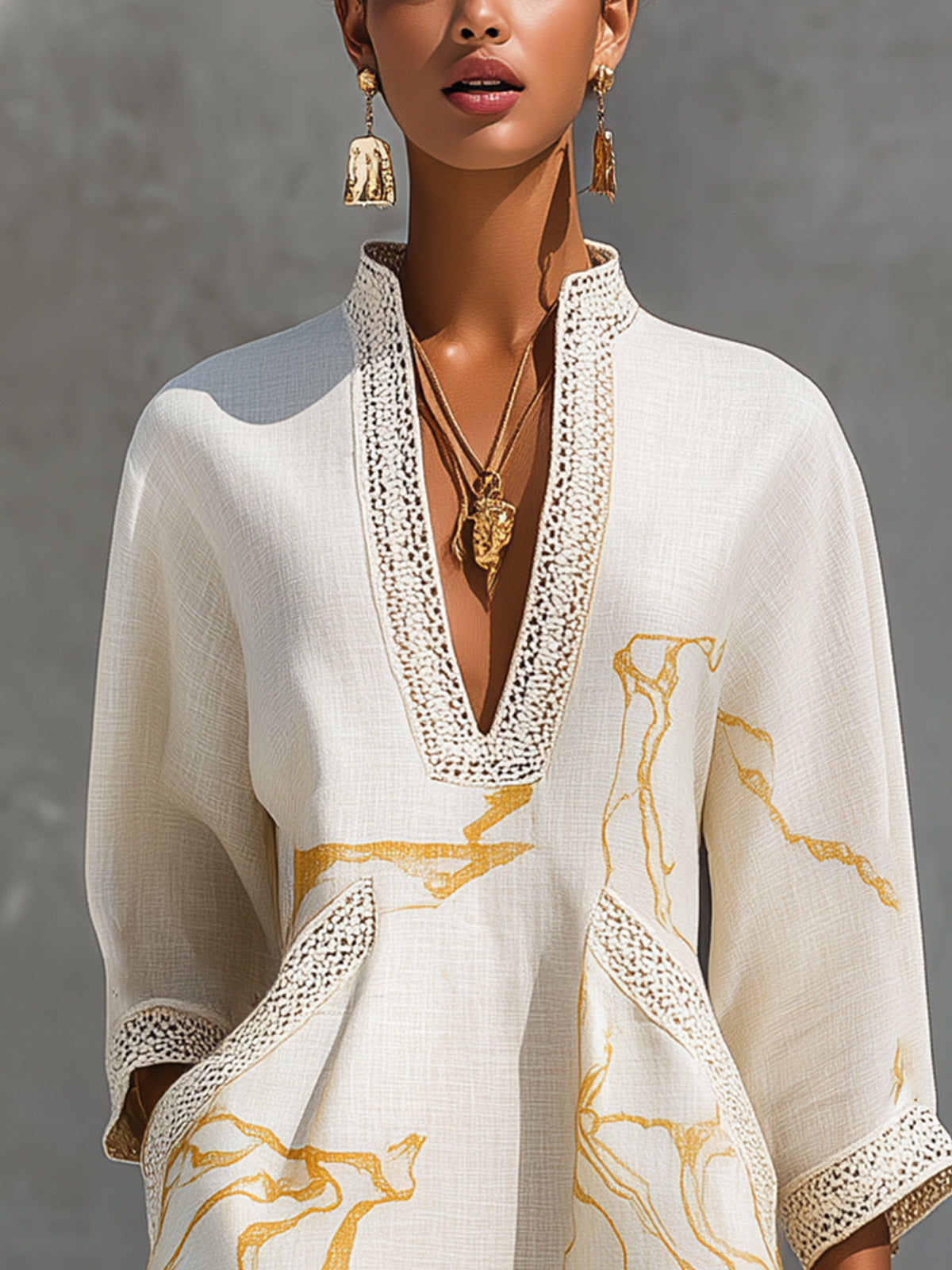 Alienor elegant crochet mini dress in ivory, detail view 3