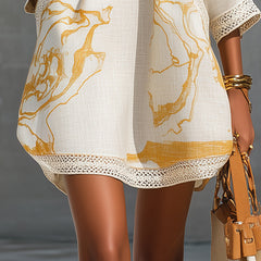 Alienor elegant crochet mini dress in ivory, detail view 4