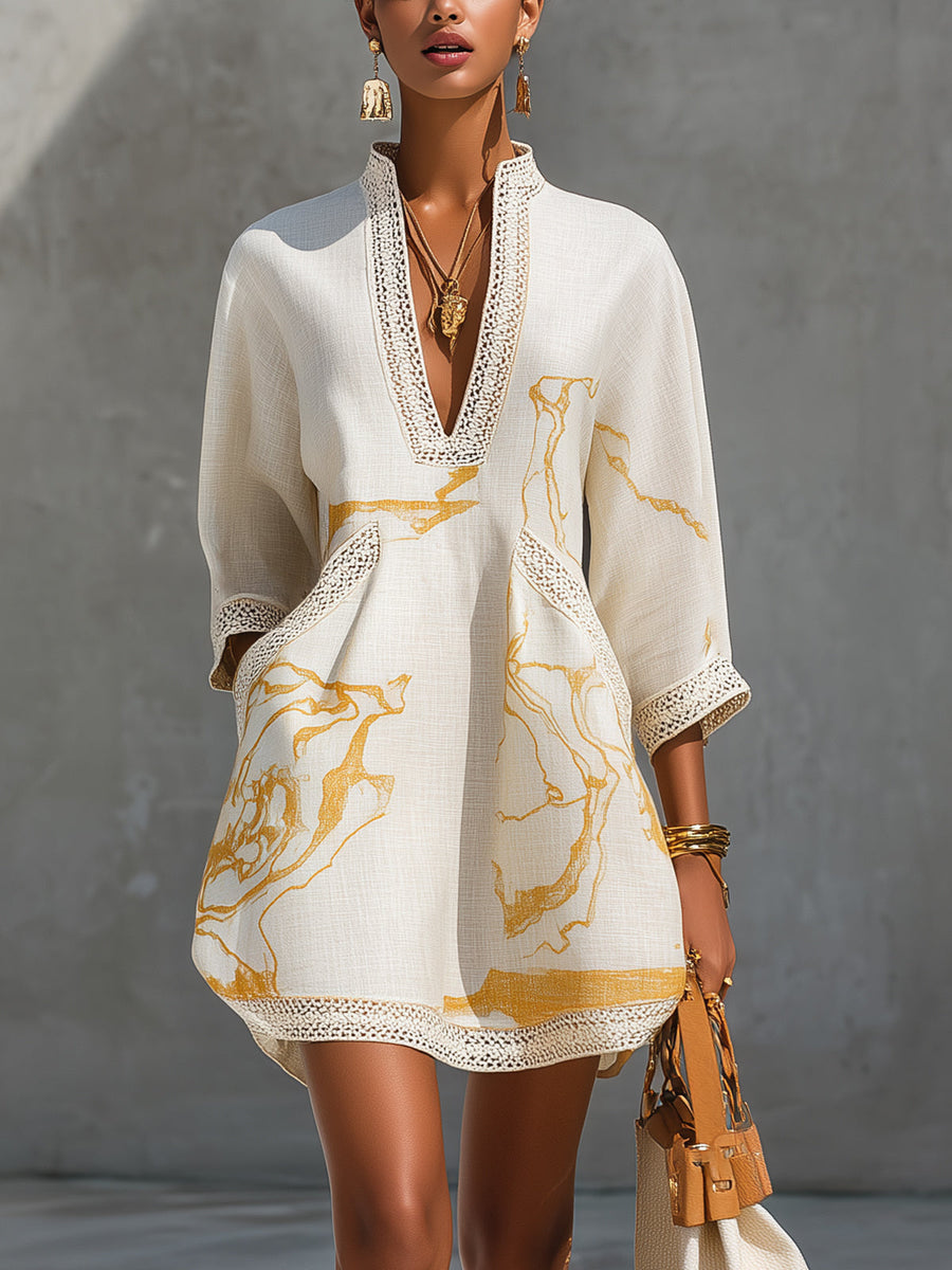 Alienor elegant crochet mini dress in ivory