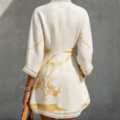Alienor elegant crochet mini dress in ivory, detail view 2
