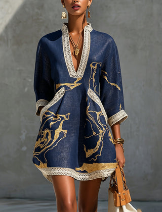 Alienor elegant crochet mini dress in navy