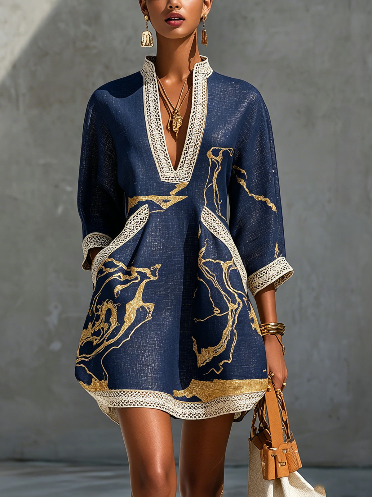 Alienor elegant crochet mini dress in navy