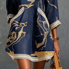 Alienor elegant crochet mini dress in navy, detail view 3