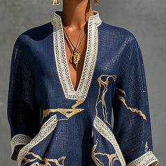 Alienor elegant crochet mini dress in navy, detail view 2