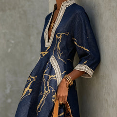 Alienor elegant crochet mini dress in navy, detail view 1