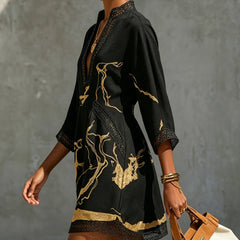 Alienor elegant crochet mini dress in black, detail view 1