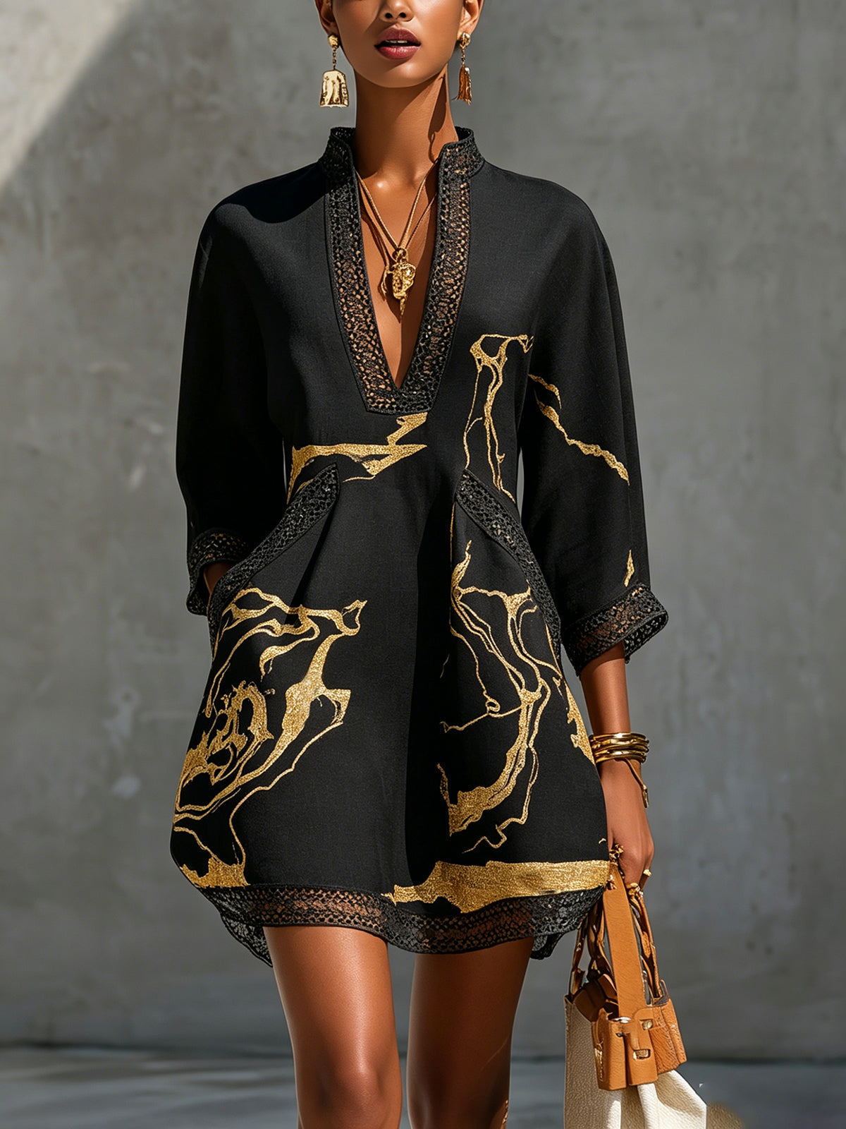 Alienor elegant crochet mini dress in black