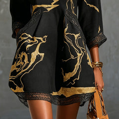 Alienor elegant crochet mini dress in black, detail view 3