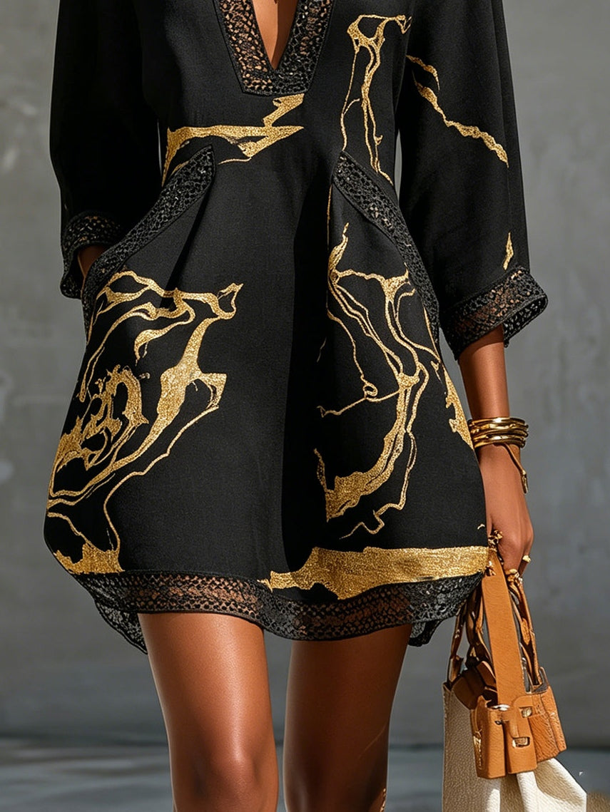 Alienor elegant crochet mini dress in black, detail view 3