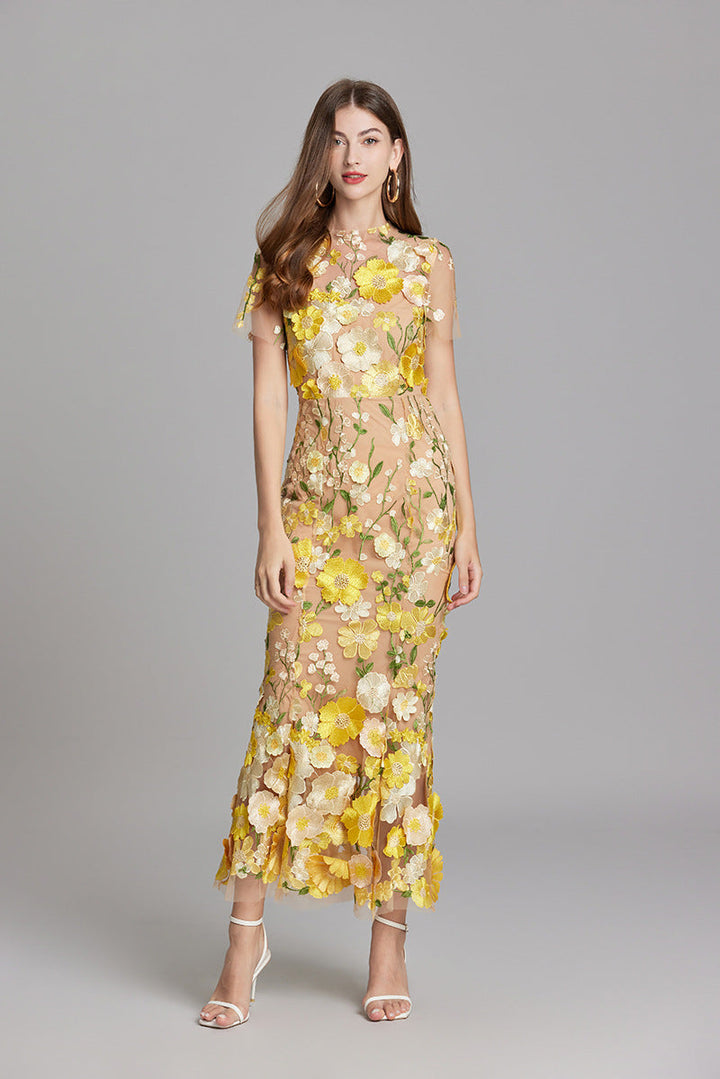 Marlowe | Tulle Floral Evening Dress with 3D Appliques