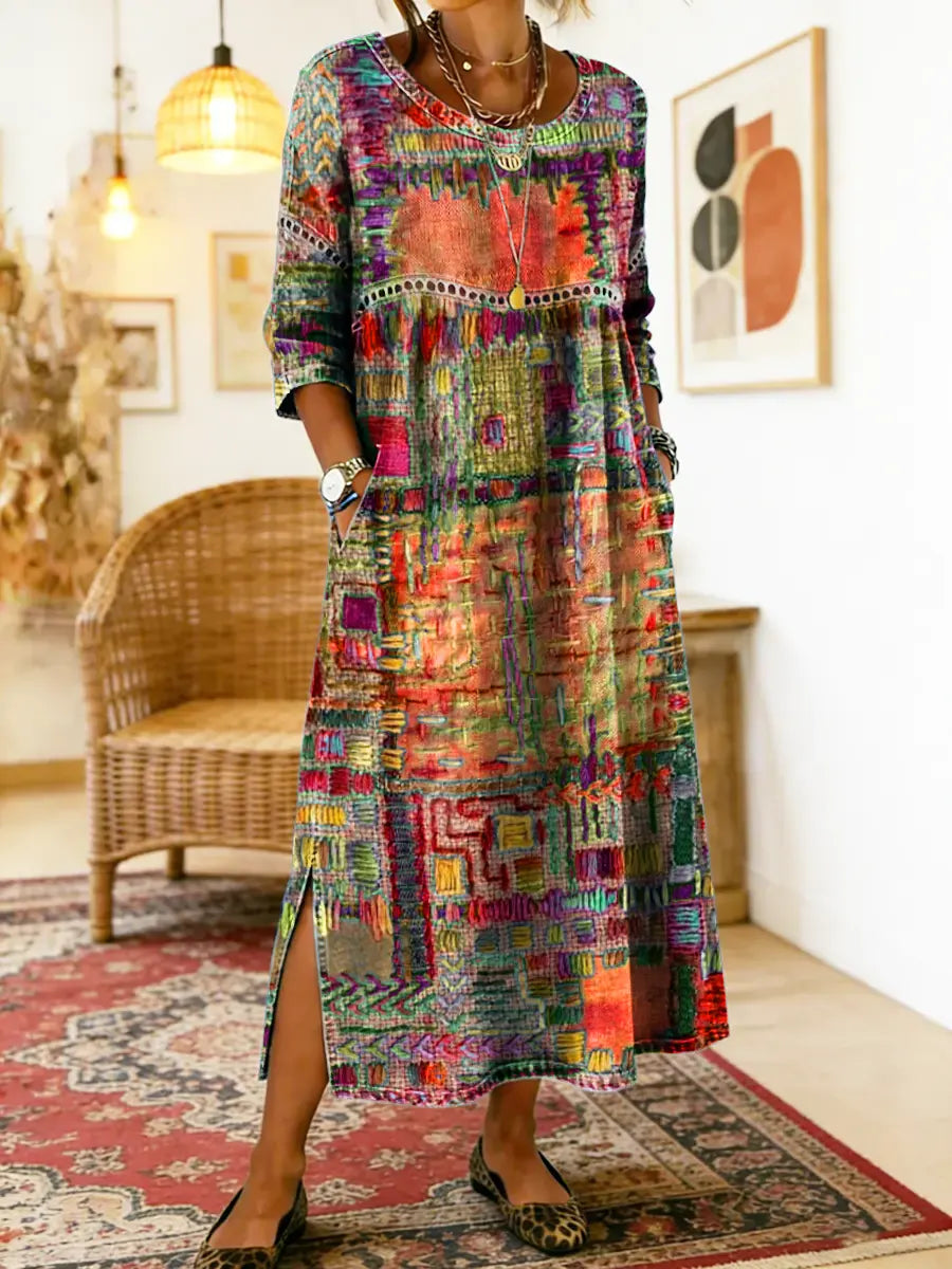 Hélène | Denim Dress with Ethnic Patchwork