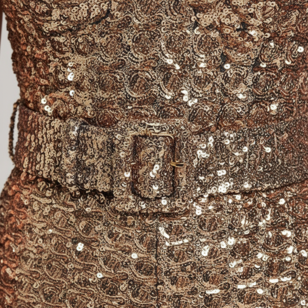 Elena | Sequin Jumpsuit with Flared Legs and Waist Belt