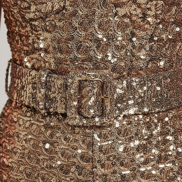 Elena | Sequin Jumpsuit with Flared Legs and Waist Belt