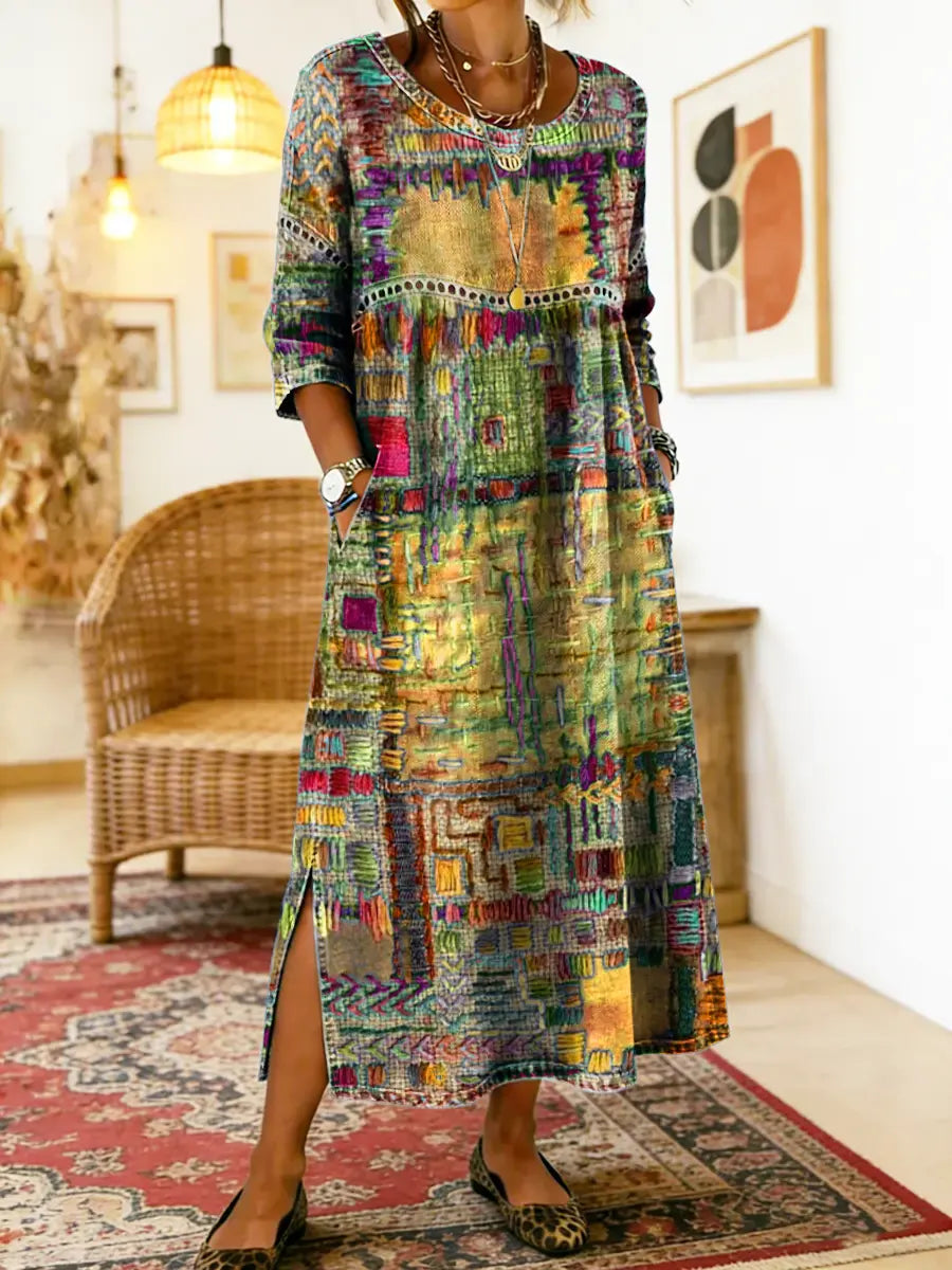 Hélène | Denim Dress with Ethnic Patchwork