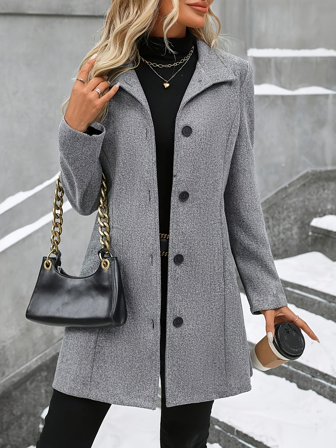 Elena | Tailored Tweed Overcoat with Stand Collar