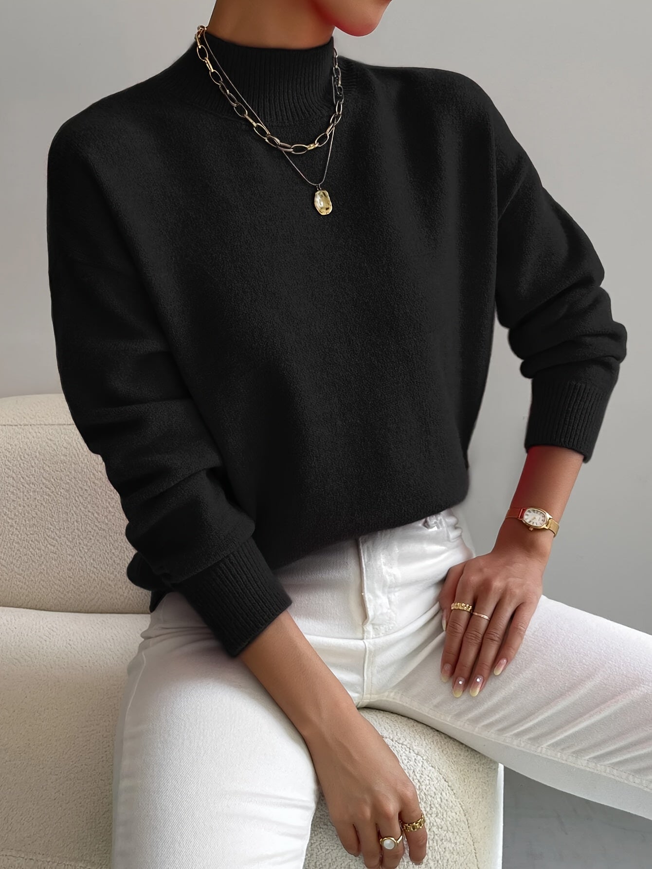 Rosalie | Mock Neck Drop-Shoulder Pullover